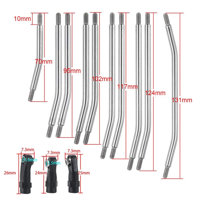 RCLions Stainless Steel Link Rod Linkage 313mm Wheelbase for Axial SCX10 II 90046 1/10 Crawler Car Upgrade Parts - Image 2